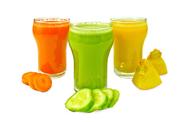 Image showing Juice vegetable in three glasses with vegetables