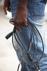 Image showing African man with defective computer cables