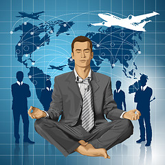 Image showing Vector Businessman in Lotus Pose Meditating