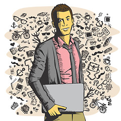 Image showing Vector man with laptop in his hands