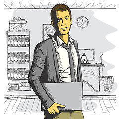 Image showing Vector man with laptop in his hands