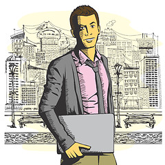 Image showing Vector man with laptop in his hands