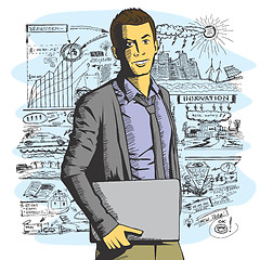 Image showing Vector man with laptop in his hands