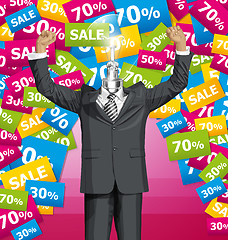 Image showing Vector Lamp Head Businessman With Hands Up