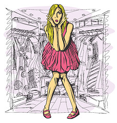 Image showing Vector Surprised Blonde in Pink Dress