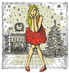 Image showing Vector Surprised Blonde in Pink Dress