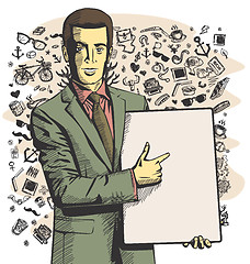 Image showing Vector Businessman With Empty Write Board