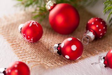 Image showing Pretty red polka dot Christmas bauble