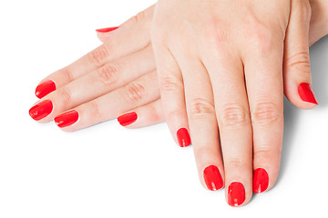 Image showing Woman with beautiful manicured red fingernails