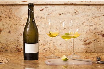 Image showing White Wine Bottle with Two Wine Glasses