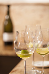 Image showing White Wine Bottle with Two Wine Glasses