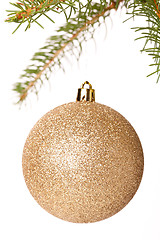 Image showing Christmas ball hanging from a branch of a fir tree