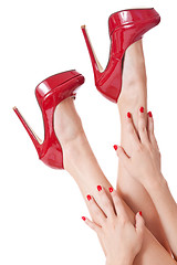 Image showing Sensual woman in red stilettos