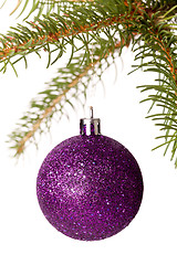 Image showing Christmas ball hanging from a branch of a fir tree