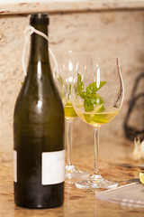 Image showing White Wine Bottle with Two Wine Glasses