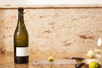 Image showing White Wine Bottle with Two Wine Glasses