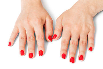 Image showing Woman with beautiful manicured red fingernails