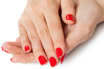 Image showing Woman with beautiful manicured red fingernails