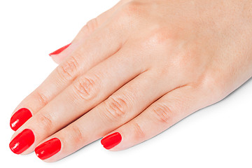 Image showing Woman with beautiful manicured red fingernails