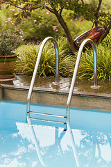 Image showing Brush and Leaf Skimmer Beside Swimming Pool