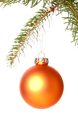 Image showing Christmas ball hanging from a branch of a fir tree