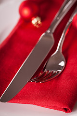 Image showing Red themed Christmas place setting