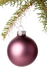 Image showing Christmas ball hanging from a branch of a fir tree