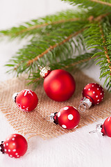 Image showing Pretty red polka dot Christmas bauble