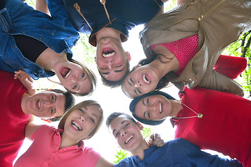 Image showing young friends staying together outdoor in the park