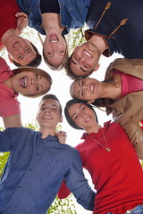 Image showing young friends staying together outdoor in the park