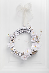 Image showing White festive twig wreath