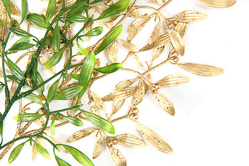 Image showing green and gold christmas mistletoe background