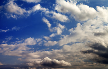 Image showing Blue sky and evening sunlight clouds 