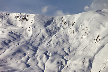 Image showing View on off-piste snowy slope at evening