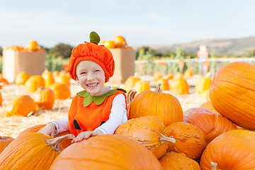 Image showing kid at pumpkin patch