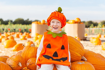 Image showing kid at pumpkin patch