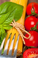 Image showing Italian spaghetti pasta tomato and basil