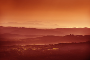 Image showing Sunset landscape Tuscany