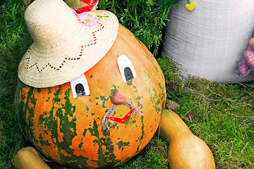 Image showing Large pumpkin originally executed as an amusing figurine.