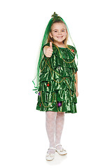 Image showing Girl in Christmas tree costume