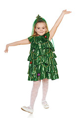 Image showing Girl in Christmas tree costume