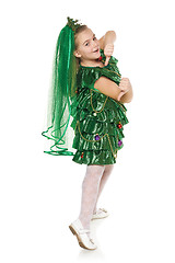 Image showing Girl in Christmas tree costume