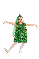 Image showing Girl in Christmas tree costume