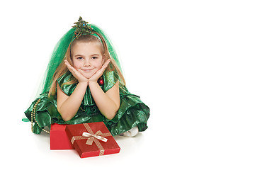 Image showing Girl in Christmas tree costume