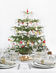Image showing Table setting with Christmas tree