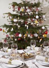 Image showing Festive table with christmas tree