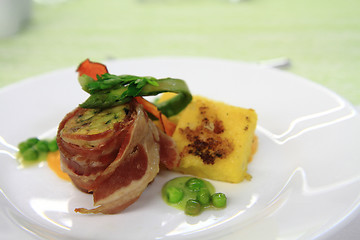 Image showing bacon roll with spring vegetable