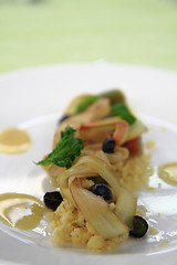 Image showing rhubarb desert with blueberries