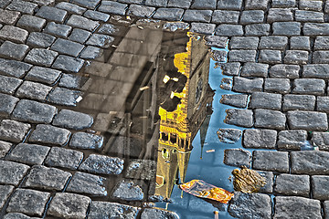 Image showing Astronomical clock in Prague in puddle