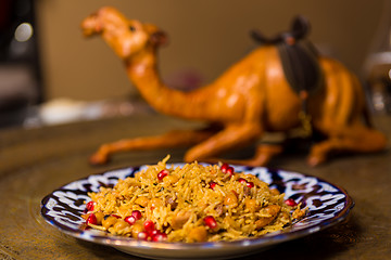 Image showing Oriental shah pilaf, pilaw, plov, rice with meat